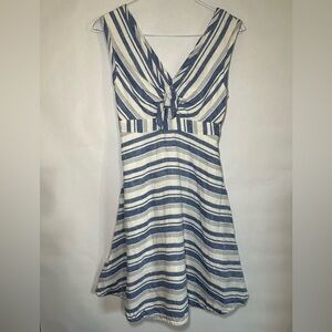Maeve Anthropologie Bon Vivant 100% Linen Navy & White Striped Dress Size 0